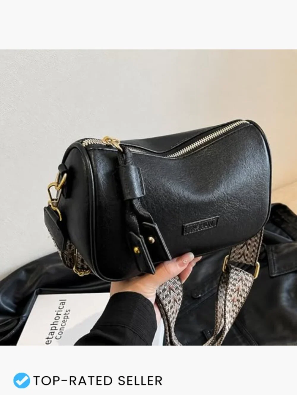 Small Vegan Leather Crossbody Purse with Two Adjustable Straps Shoulder Bag